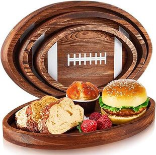 Cross-Border Wooden Rugby Shaped Tray Football Party Hamburger Breakfast Tray Solid Wood Sports Game Football Tray