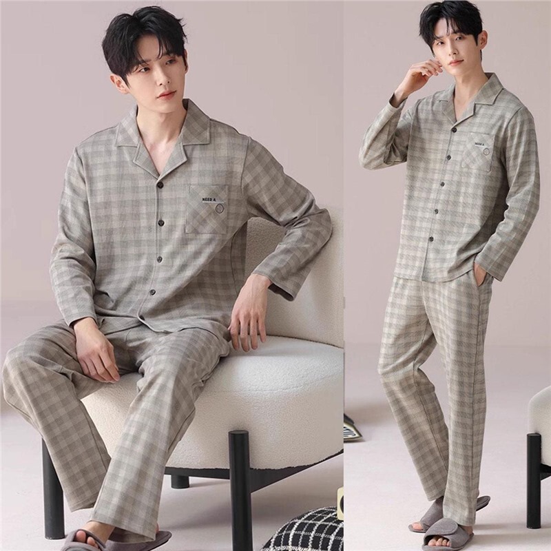 Double-Sided Pure Cotton Pajamas for Men, Long-Sleeved, All-Cotton, Spring and Autumn, Large Size, Autumn and Winter Home Wear Set for Young and Middle-Aged People Double-Sided Pure Cotton Pajamas for Men, Long-Sleeved, All-Cotton, Spring and Autumn, Large Size, Autumn and Winter Home Wear Set for Young and Middle-Aged People