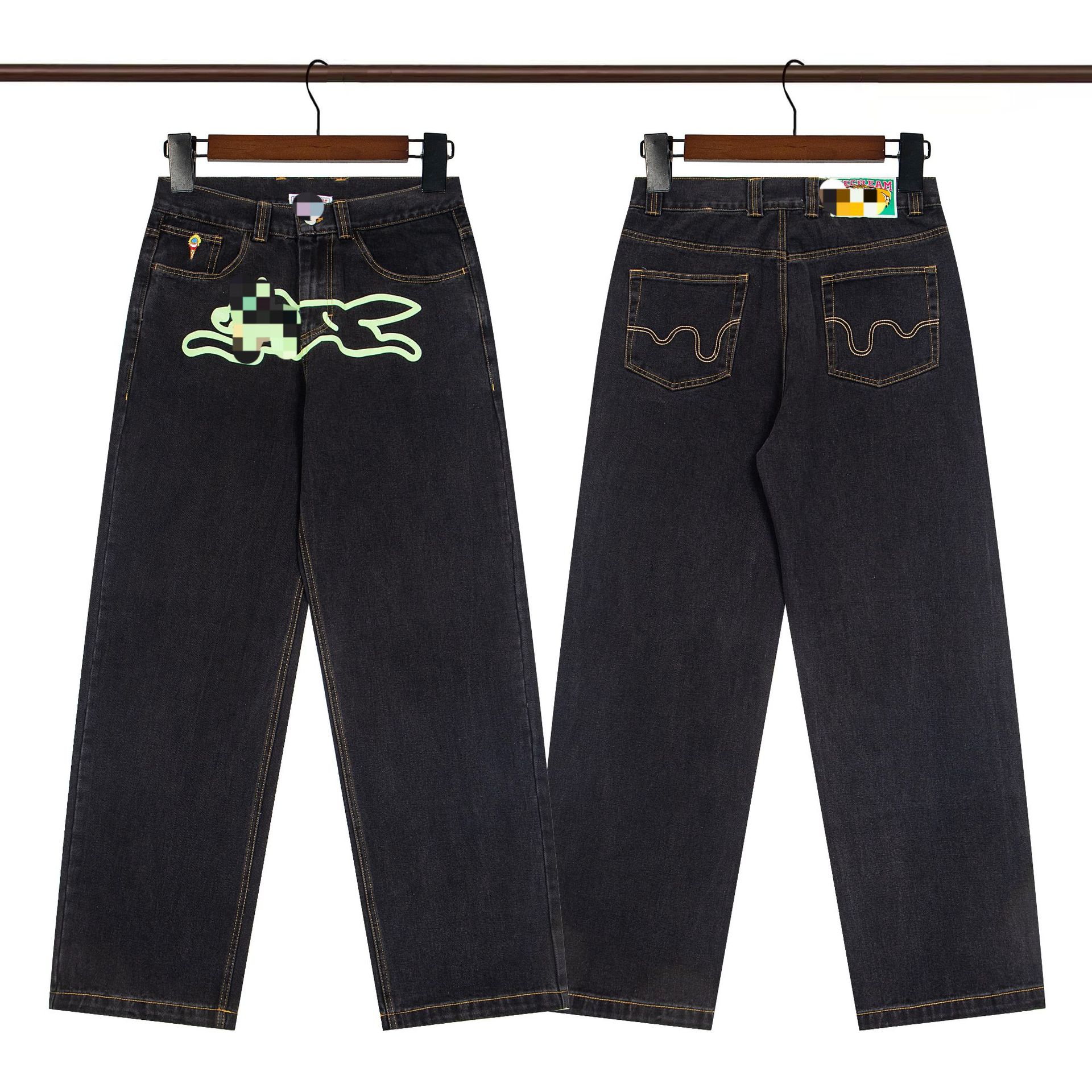 Jeans con Estampado de Perro Volador de Corte Recto para Hombre y Mujer, BC ICE | Estilo Casual