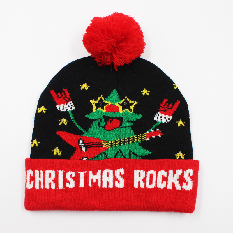 Fabricante transfronterizo de gorros navideños europeos y americanos tejidos en jacquard, gorros navideños de lana con luces LED, gorros navideños con pompón y bufandas. image 14