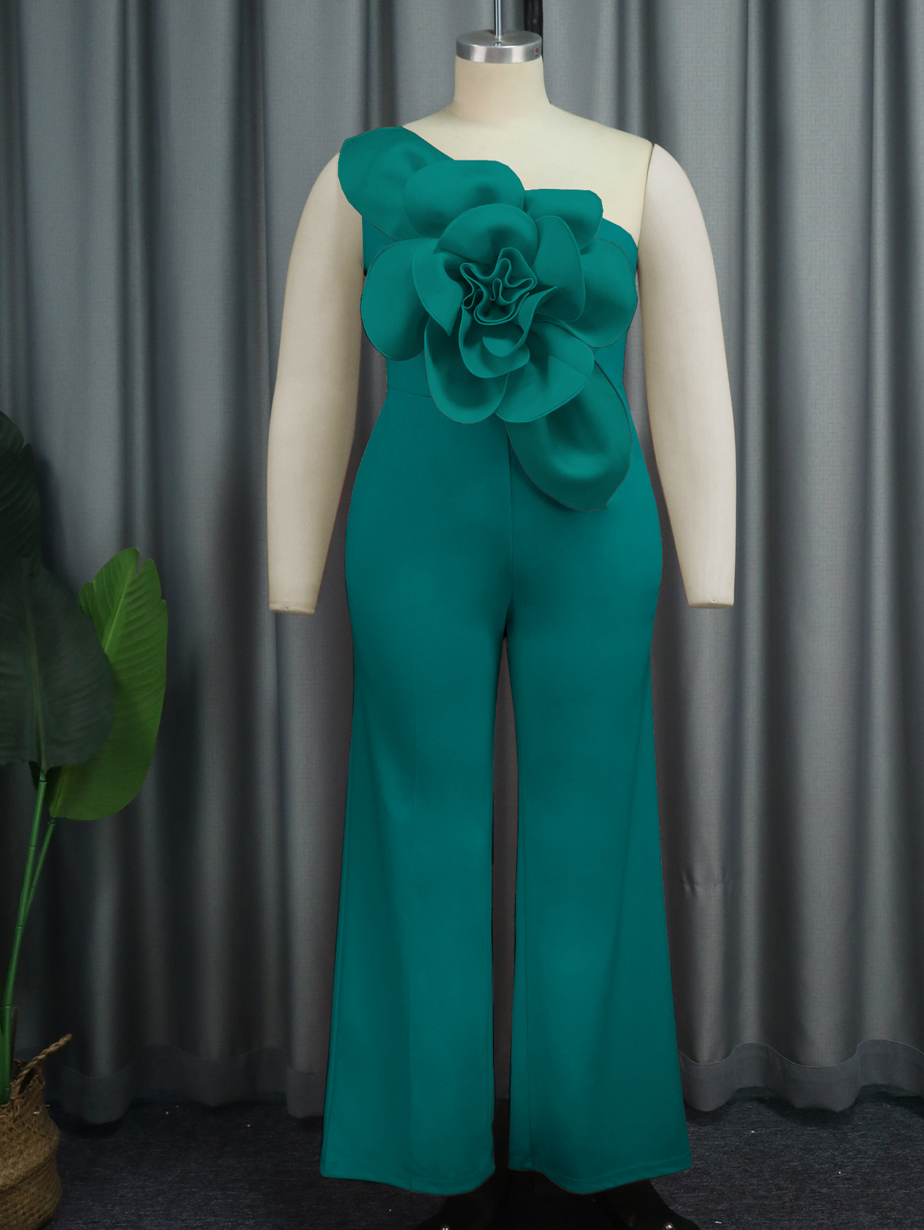 AM030218 mono sin mangas de cuello de un solo hombro transfronterizo de Europa y América moda tridimensional flor mono Jumpsui