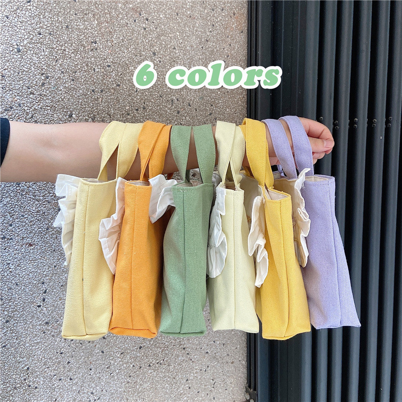 1441 Japanese and Korean chic Sweet ruffled bento Bag, Fresh embroidered hand-held small cloth bag, girl student bag wholesale undefined