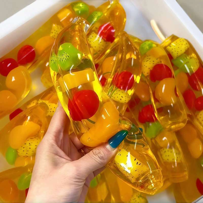 Squeezable maltose fruit banana handmade slow-rebound stress-relief toy for adults, jelly banana squeeze toy wholesale