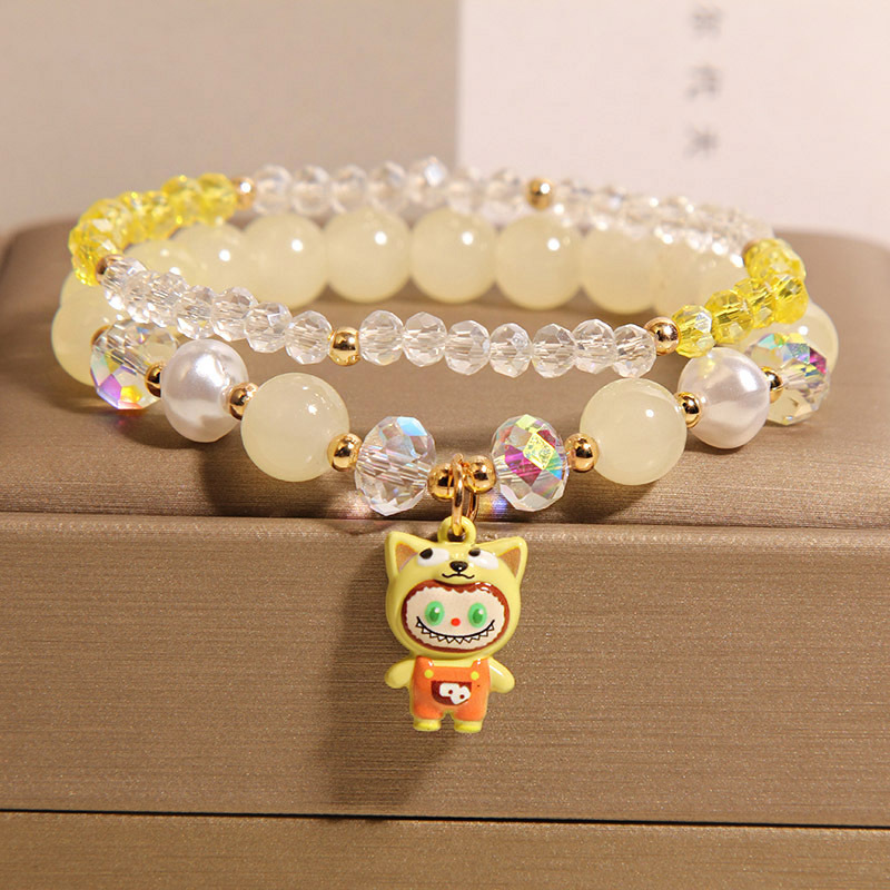 Red de Internet pequeña pulsera fresca labubu para niños niña dulce niña corazón pulsera de cristal estudiante novia pulsera pulsera