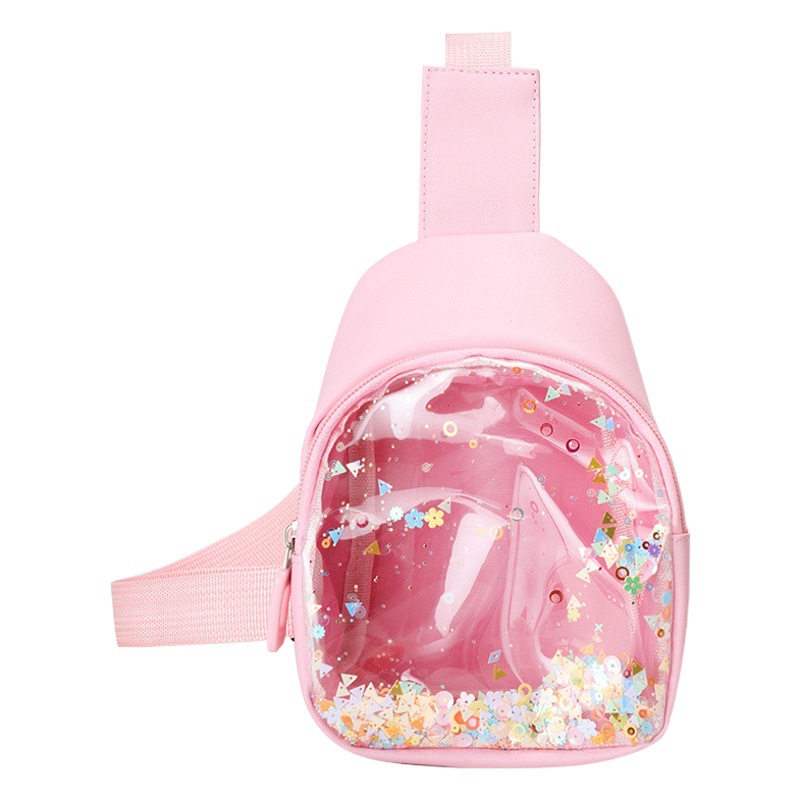 Children's Chest Bag 2024 New Children's Bag Girls Fashion Sequin Quicksand Princess Bag Wave Pu Bright Color Shoulder Bag