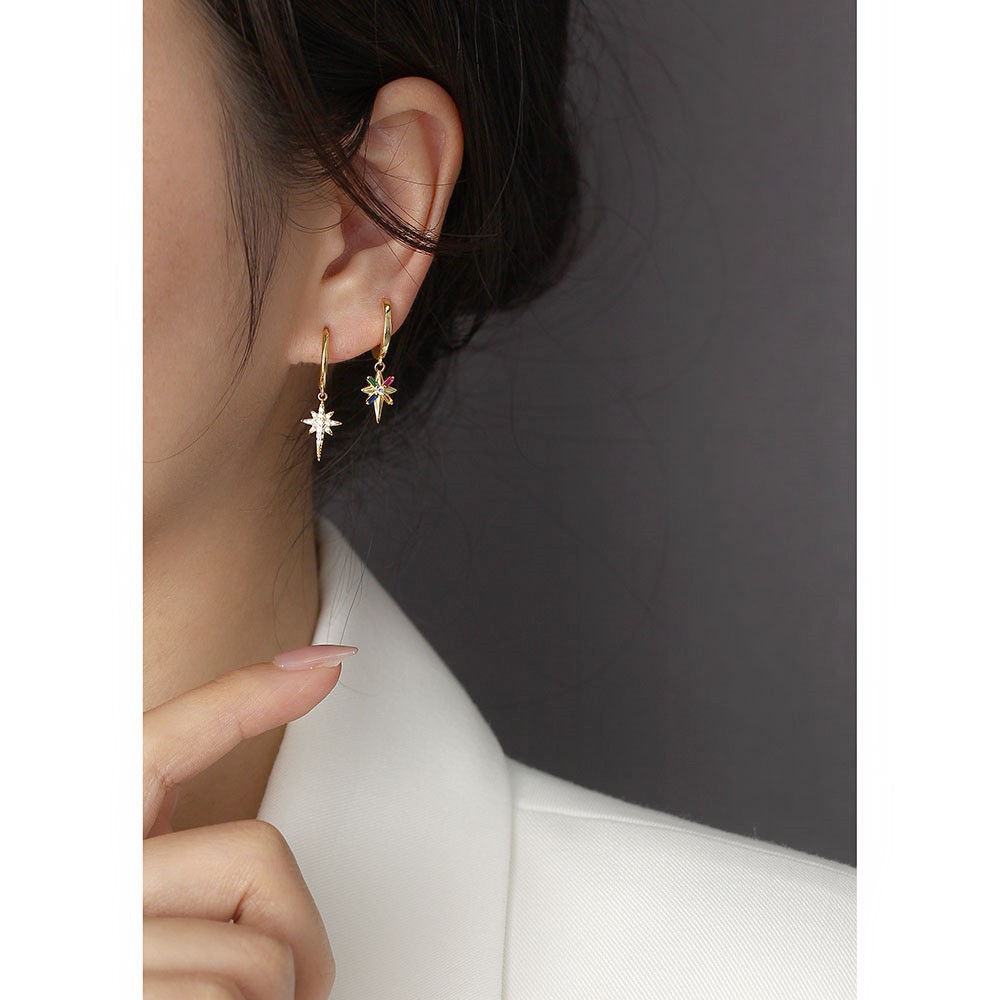 925 Sterling Silver Ear Needle Material 18K Real Gold Plated Plating Material Fashion Star Sterling Silver Ear Studs Plating Metal Rhinestone 925 Silver Earrings