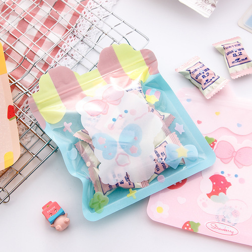 Cute cartoon snack bag ziplock bag food packaging bag snack biscuits candy packaging bag exquisite sealing bag