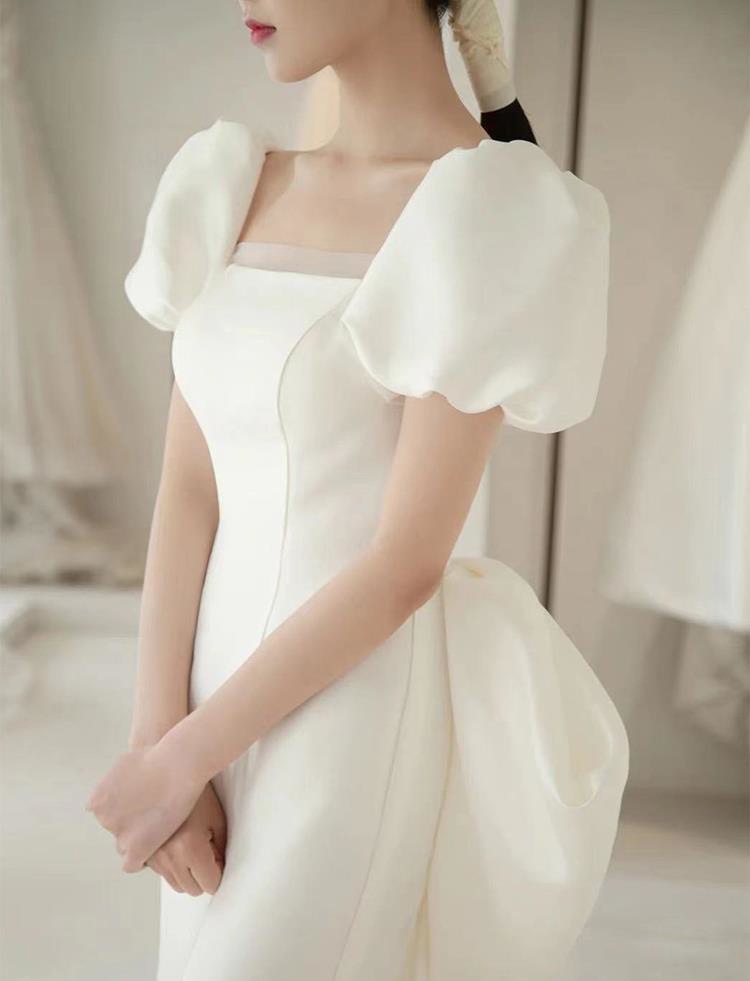 Slim Fit Satin Wedding Dress New Style Court Court Style Bridal Travel Photography Simple Evening Gown With Train For Light Wedding_ecoleips.com