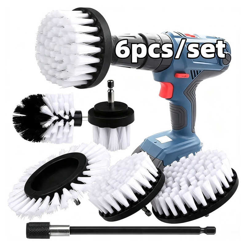White soft-bristle electric drill 6-piece brush head set, manufacturer wholesale, car tire cleaning brush, dust removal crevice disc White soft-bristle electric drill 6-piece brush head set, manufacturer wholesale, car tire cleaning brush, dust removal crevice disc