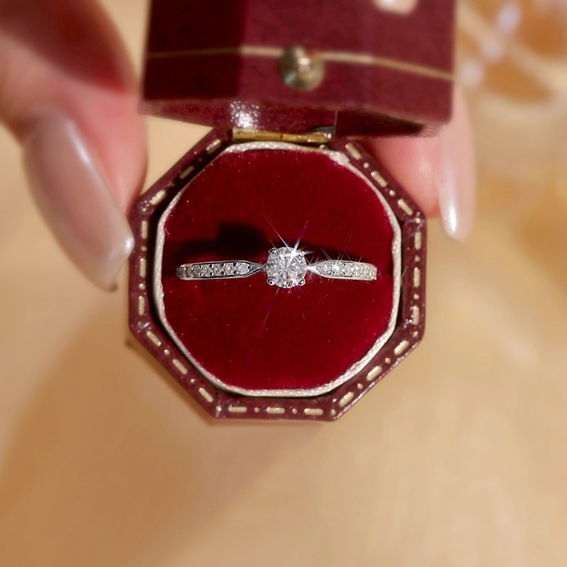 New Light Luxury Style Imitation Moissanite初心 Ring Women's Fashion Simple Micro-Embedded Proposal Ring Open Ring Wholesale