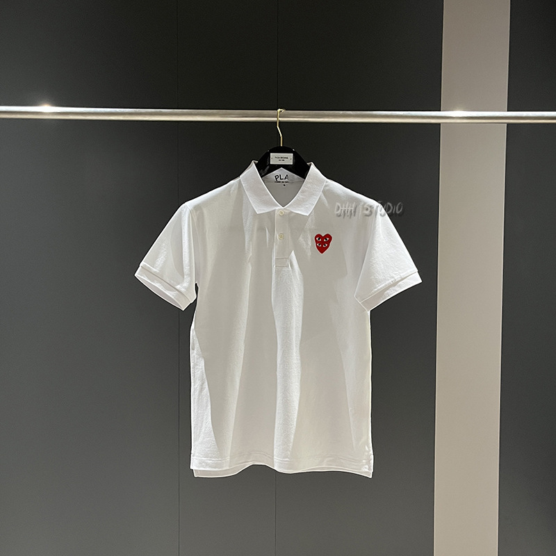 Conjunto de pareja Chuanjiuplay con bordado de corazón, camiseta polo con corazón apilado, camiseta de manga corta unisex para parejas