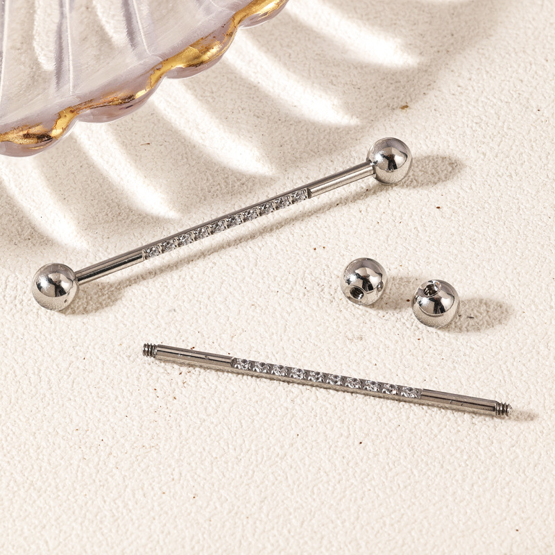 Zesen Diamond Ear Bridge Nails Titanium Steel Auricle Earrings Zircon Double Head Ball Earrings detail image 8