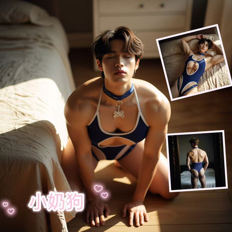 Men's Erotic One-Piece Outfit with Hollow-Out Backless Design, Sexy Puppy-Themed Role-Playing Bodysuit, Men's Teasing Lingerie Men's Erotic One-Piece Outfit with Hollow-Out Backless Design, Sexy Puppy-Themed Role-Playing Bodysuit, Men's Teasing Lingerie