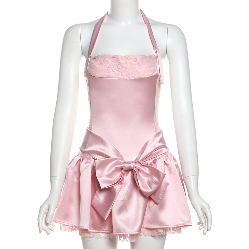 Summer Women Clothing Sexy Bow Halter Backless Slim Dress Women