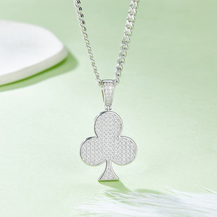 Hip-Hop Plum Blossom s925 Silver Set Moissanite Necklace Men's and Women's Cross-border European and American Trendy Poker Niche Diamond Pendant