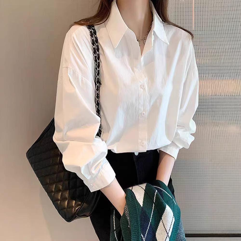 100% Cotton White Shirt for Women 2026 Spring and Autumn New Style Casual Elegant Lazy Style White Shirt for Outer Wear Loose Fit Autumn Inner Wear