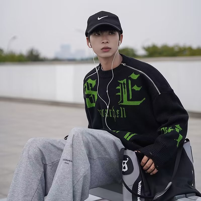 Cheap Generative ins Ripped Sweater Men's Design Sense Hem Destroys Beggar's Lazy Style Thickened Long-sleeved Sweater