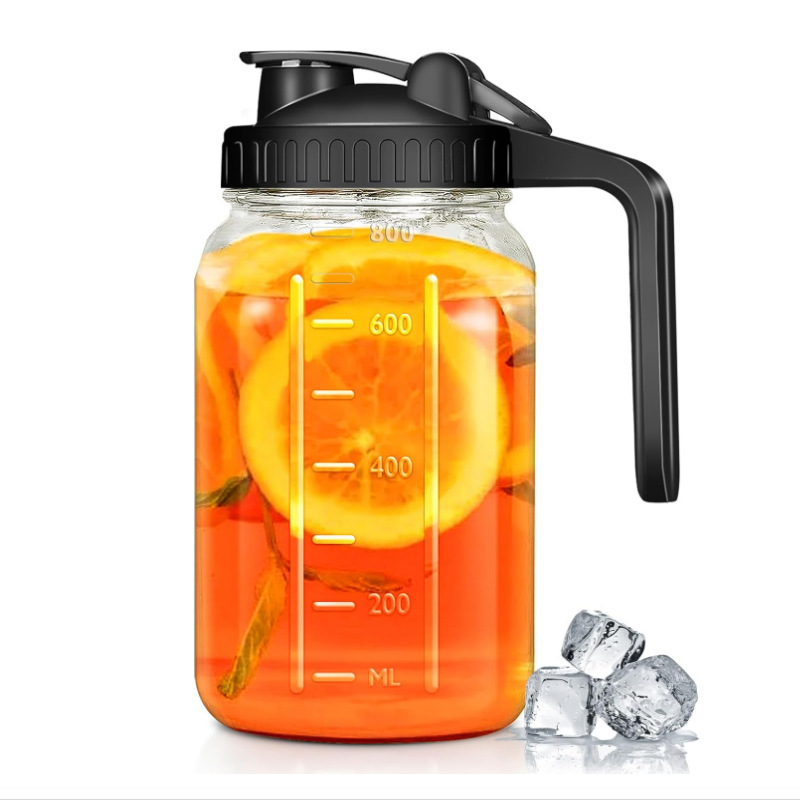 Amazon 64oz Mason fría botella de agua fría botella de bebida 32oz con escala botella de bebida de vidrio conjunto de filtro de café