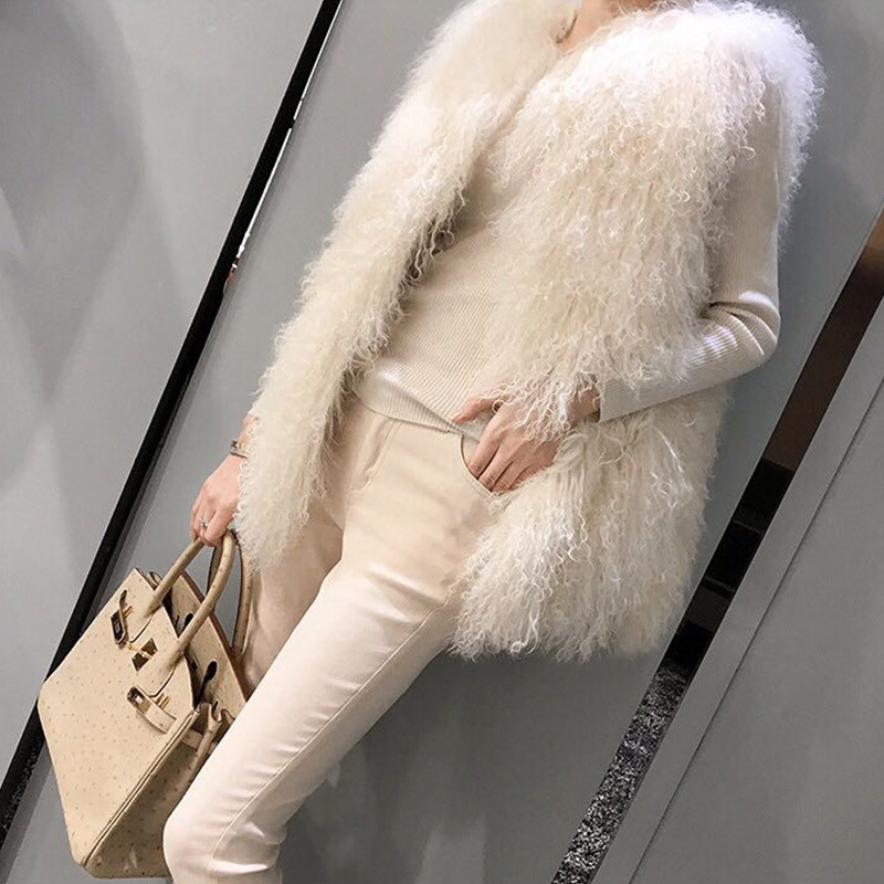 2023 Winter New Faux Beach Wool Fur Vest Women's Mid-length Fashionable Slimming Lamb Wool Vest Fluffy Jacket