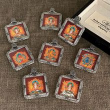 S925纯银八大守护红色唐卡佛像方牌吊坠藏式复古时尚重工高级