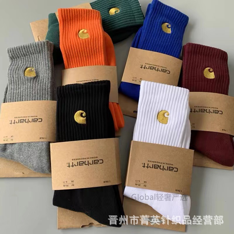 Carhartt Towel Bottom Men's and Women's Basketball Socks High-Top Embroidered Skateboard Socks Couple Trendy Socks Wholesale