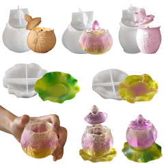 蓮の花のランプの収納缶のろうそくのコップの樹脂のシリカゲルの鋳型はゴムを垂らしますdiy蓮の葉の石膏の皿の収納盤