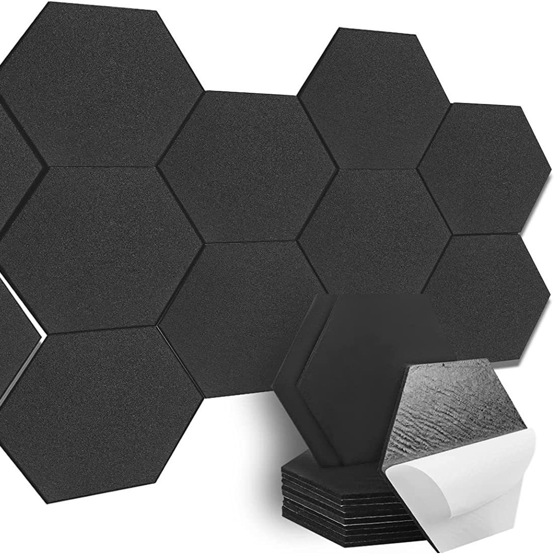 跨境聚酯纤维吸音板倒角六边形12片装艺术墙板自粘声学墙面装饰