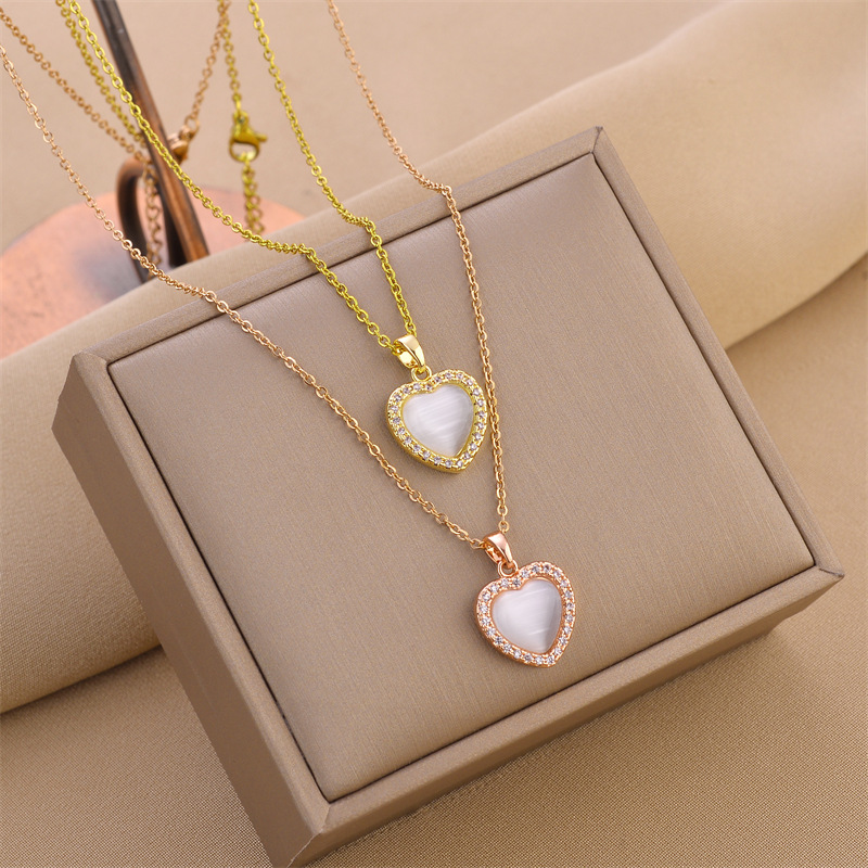15g Weight Costume Props Event & Party Supplies Rhinestones, Shell Inlay Material Sweet Heart Shape Titanium Steel Inlay Rhinestones Shell Necklace