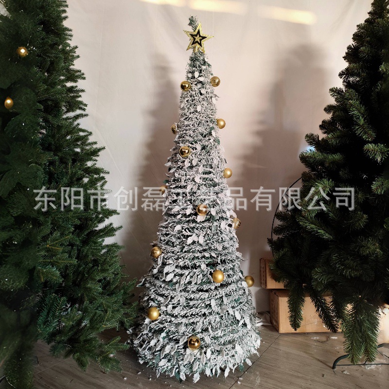 Árbol de Navidad plegable, decoración con bolas doradas y plateadas, 7ft, al por mayor