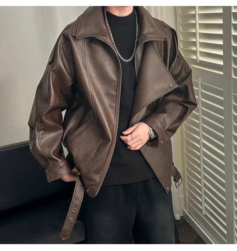 Herren Lederjacke American Retro Nischendesign Doppelrevers Motorradbekleidung High-End Hübsche Männer Herbst und Winter_voghion.com