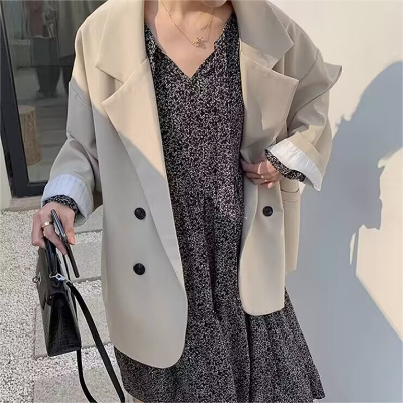 慵懒风西服外套女春秋季新款街头网红简约宽松咖啡色小西装|undefined