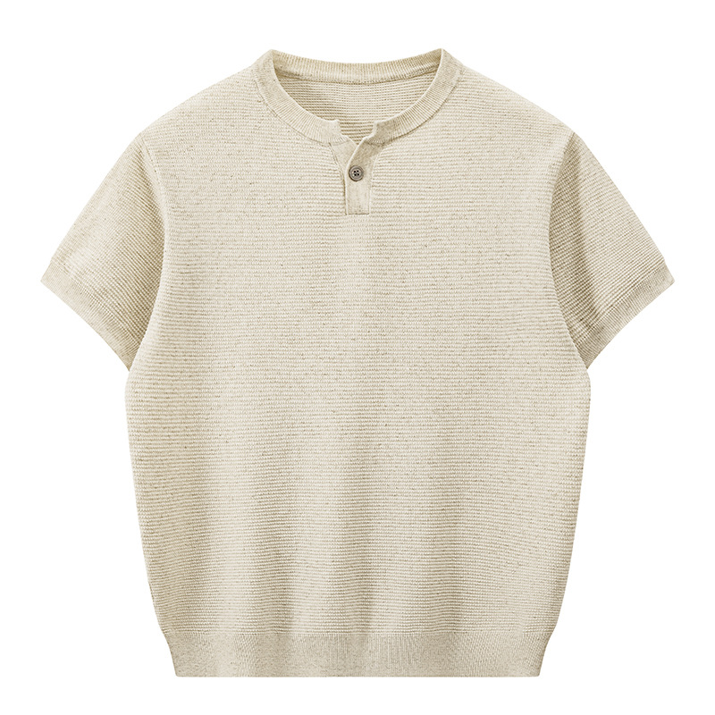 ZH8125-B美式亨利领针织短袖亚麻天丝通勤老钱风上衣休闲T恤，男装针织衫/毛衣，星座614