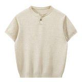 ZH8125-B美式亨利领针织短袖亚麻天丝通勤老钱风上衣休闲T恤，男装针织衫/毛衣，星座614