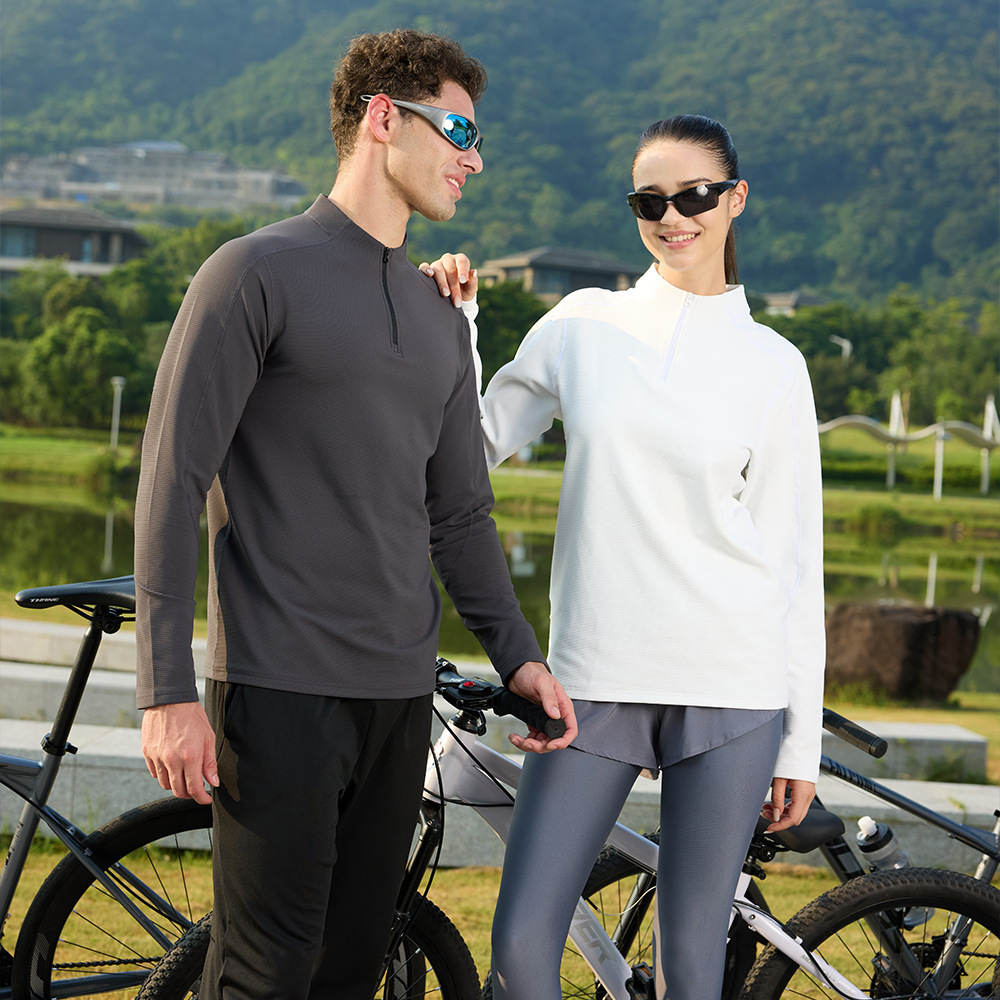 Otoño y invierno de secado rápido camiseta deportiva con semia cremallera de camiseta deportiva de manga larga de acondicionamiento físico al aire libre para hombres y mujeres camisas casuales transfronterizas