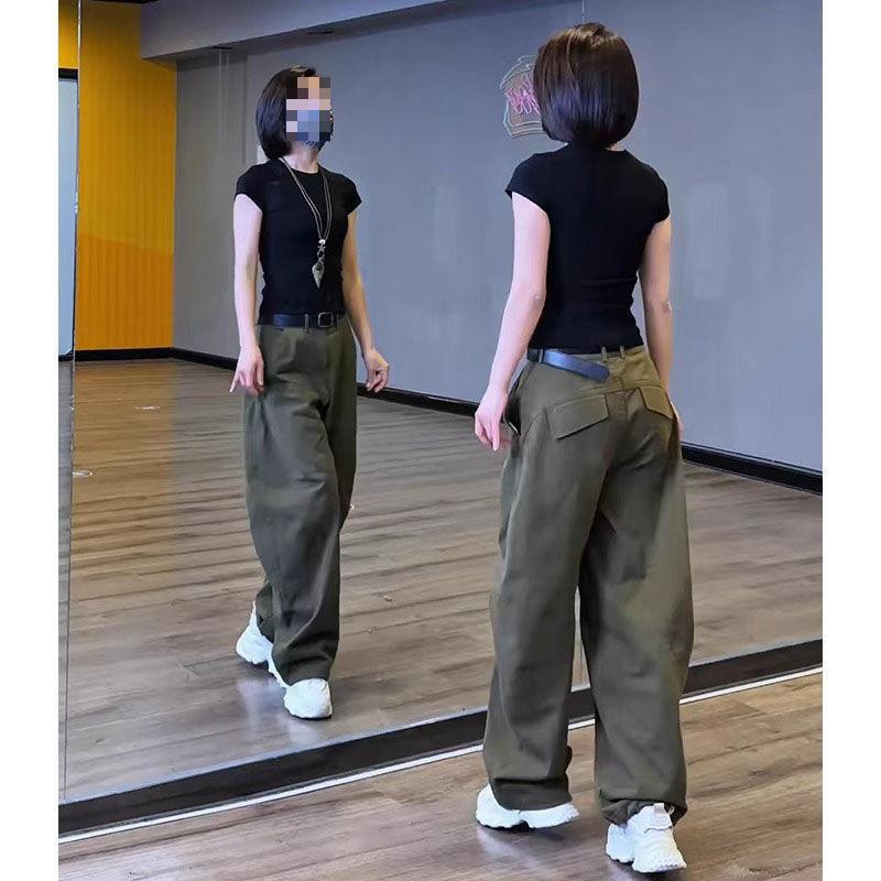 ワイドレッグパンツ カジュアル ブラック おしゃれ ストレート スタイリッシュ ゆったり 2025 トップス 2点セット 着痩せ 万能 半袖 スリム|undefined