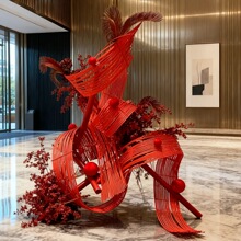 新年红色竹编仿真花摆件布置公司酒店前台场景布置氛围感摆件造景