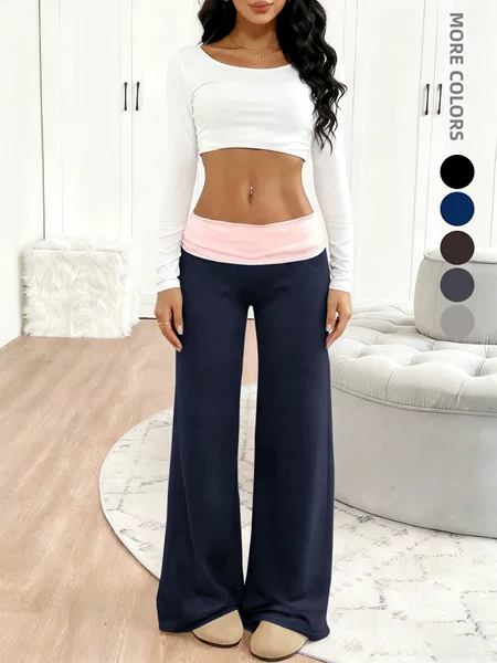 Amazon Independent Site 2025 Summer New European and American Pants Women's Cross-Border Low-Waist Color Matching Casual Sports Wide-Leg Pants