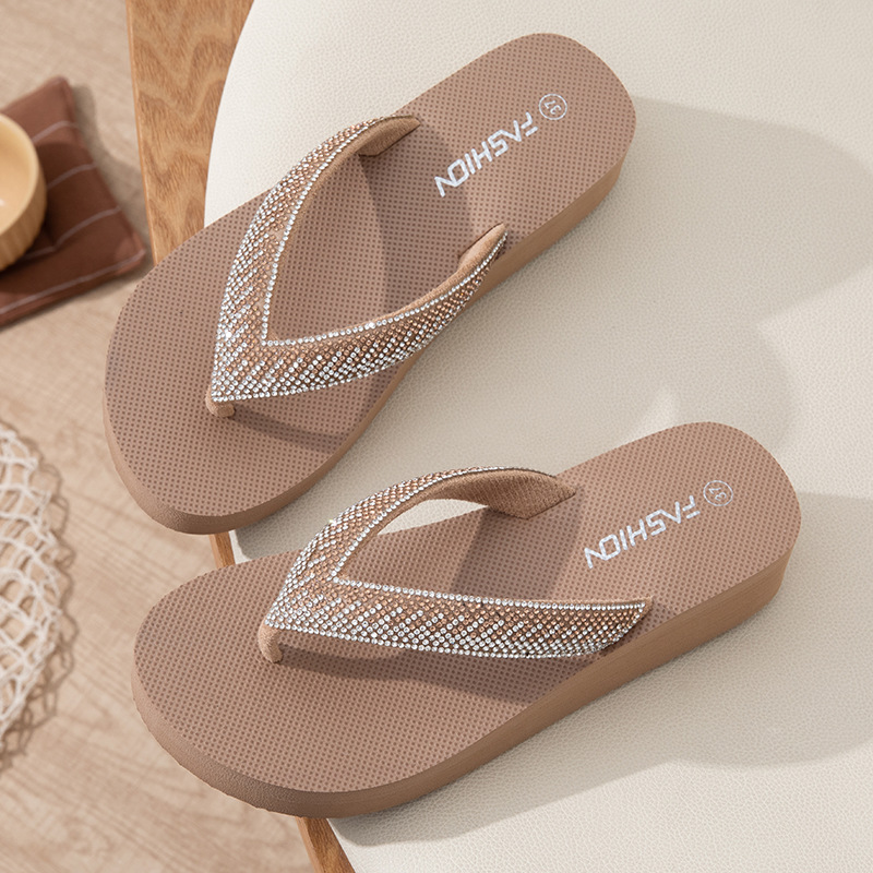 Zapatillas de viento de hadas de verano, zapatillas de moda de diamante, zapatillas de playa, zapatillas de playa, tacones de zapatillas de flip flops