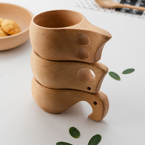 北欧创意牛奶杯实木办公咖啡杯榉木多款整木水杯伴手礼可打印LOGO