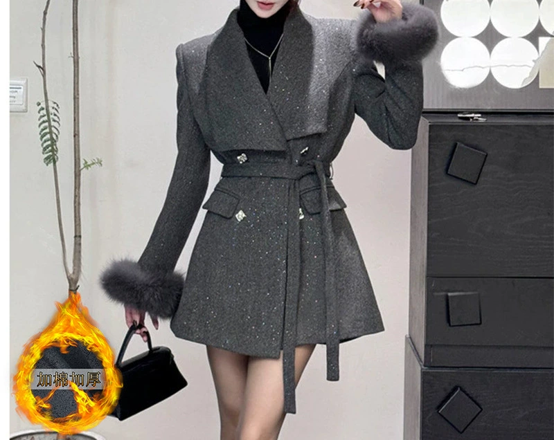 Хлопок утолщенные пальто звездное пальто (с поясом) темно-серый черный Другие