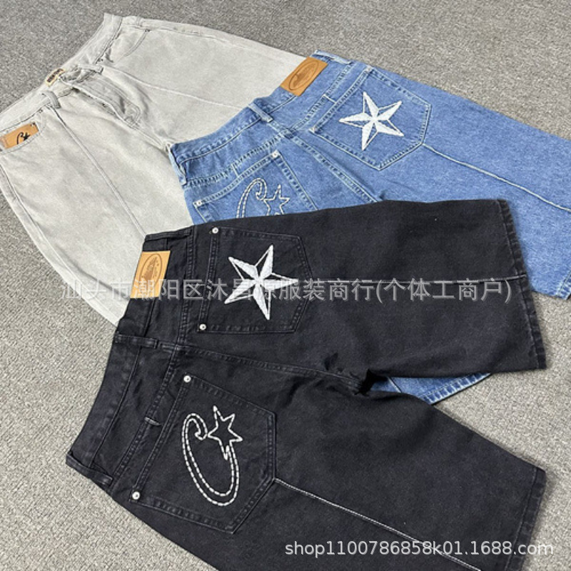 2024 Summer New Shorts Cross-border New Corteiz Alcatraz Jeans Star Embroidered Denim Men