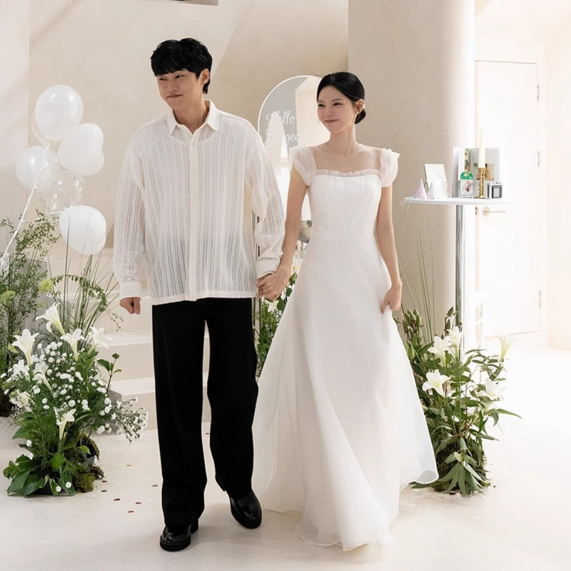 Forest-Style Sweet Square-Neck Light Wedding Dress, Simple Engagement Dress, Reception Dress, Lawn Wedding Main Dress, Small White Dress for Marriage Registration