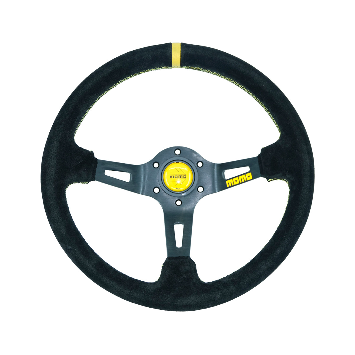 14-inch MOMO Modified: Universal Steering wheel - suede-yellow-ring-yellow-stitching