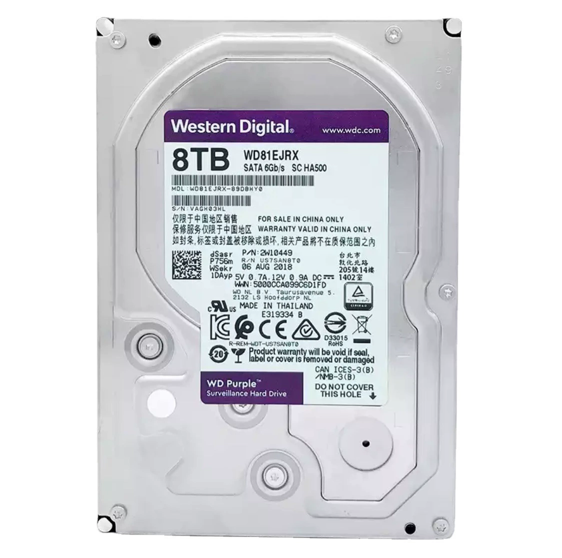 Системный диск для видеонаблюдения Western Purple Purple Purple Purple Disk 4Т/6Т/8Т/10ТБ Защита Видео STA3.5-дюймовый настольный