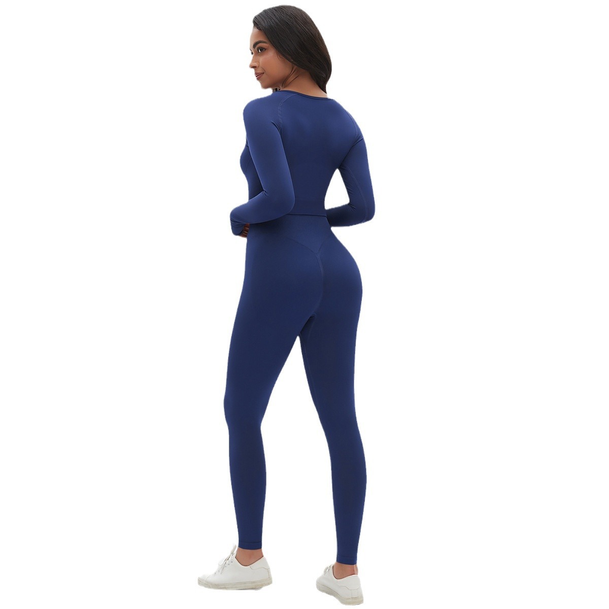 Transfronterizos europeos y estadounidenses sin costuras de punto de color sólido ajustado alto elástico traje de yoga deportivo de correr ropa de fitness dos piezas de mujeres image 6
