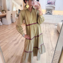 2025欧美跨境春秋女装时尚宽松休闲分层拼接长袖衬衫连衣裙