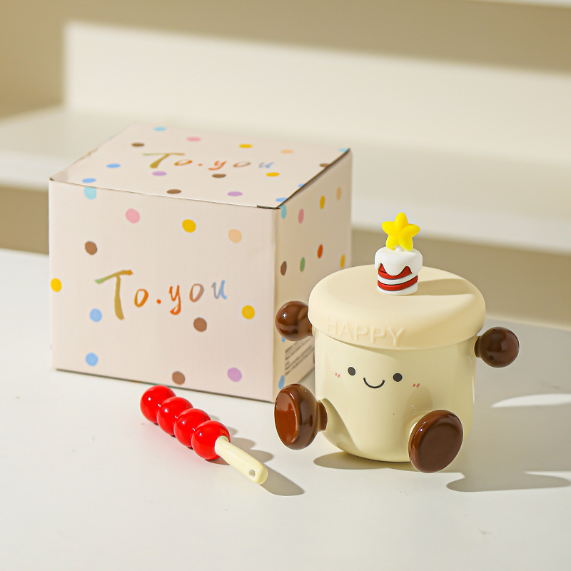 Creativa pintada a mano linda muñeca taza de dibujos animados taza de cerámica taza de café taza de pareja de oficina en casa taza de regalo