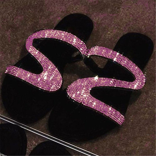 Large Size Water Diamond Z-Shaped Summer Flat Casual European American Barefoot Roman Women's Slippers Wish