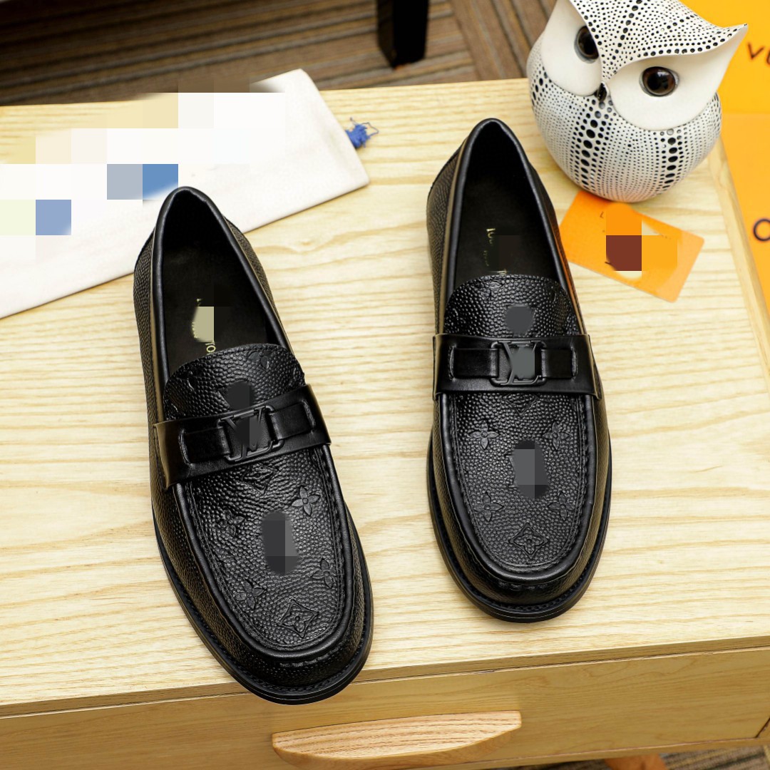 Original Brand Men's Leather Shoes with Metal Buckle, Genuine Leather, Trendy Versatile Top-Layer Cowhide Casual Loafers for Men