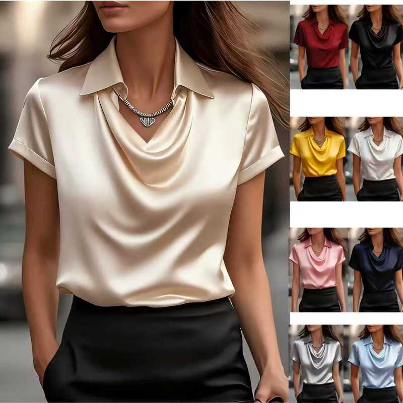 2026 Independent Station Wish Amazon Export Style Simple Swing Collar Shirt Collar Women's Short-Sleeved Tops Women's Clothing 2026 Independent Station Wish Amazon Export Style Simple Swing Collar Shirt Collar Women's Short-Sleeved Tops Women's Clothing